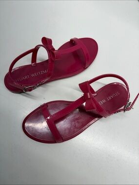 Stuart Weitzman Mellie Bow Jelly Flat Sandals Shoes Ankle Strap Flats Pink 8